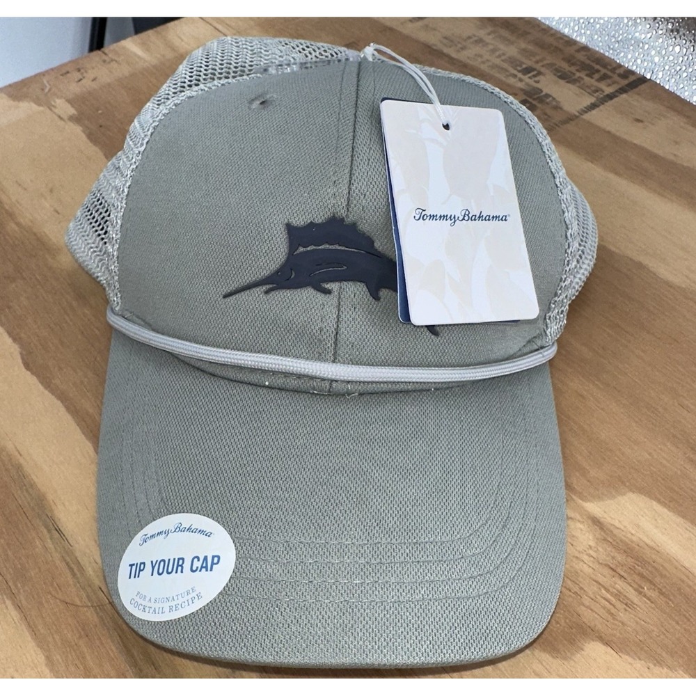 New Tommy‎ Bahama "Tip Your Cap" Marlin Dad Trucker Hat Green Gray Snapback Mens